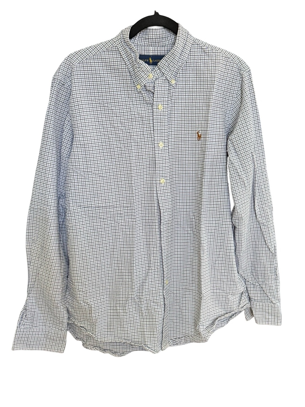 Ralph Lauren Men’s Brushed Cotton Blue White Check Button Down Shirt